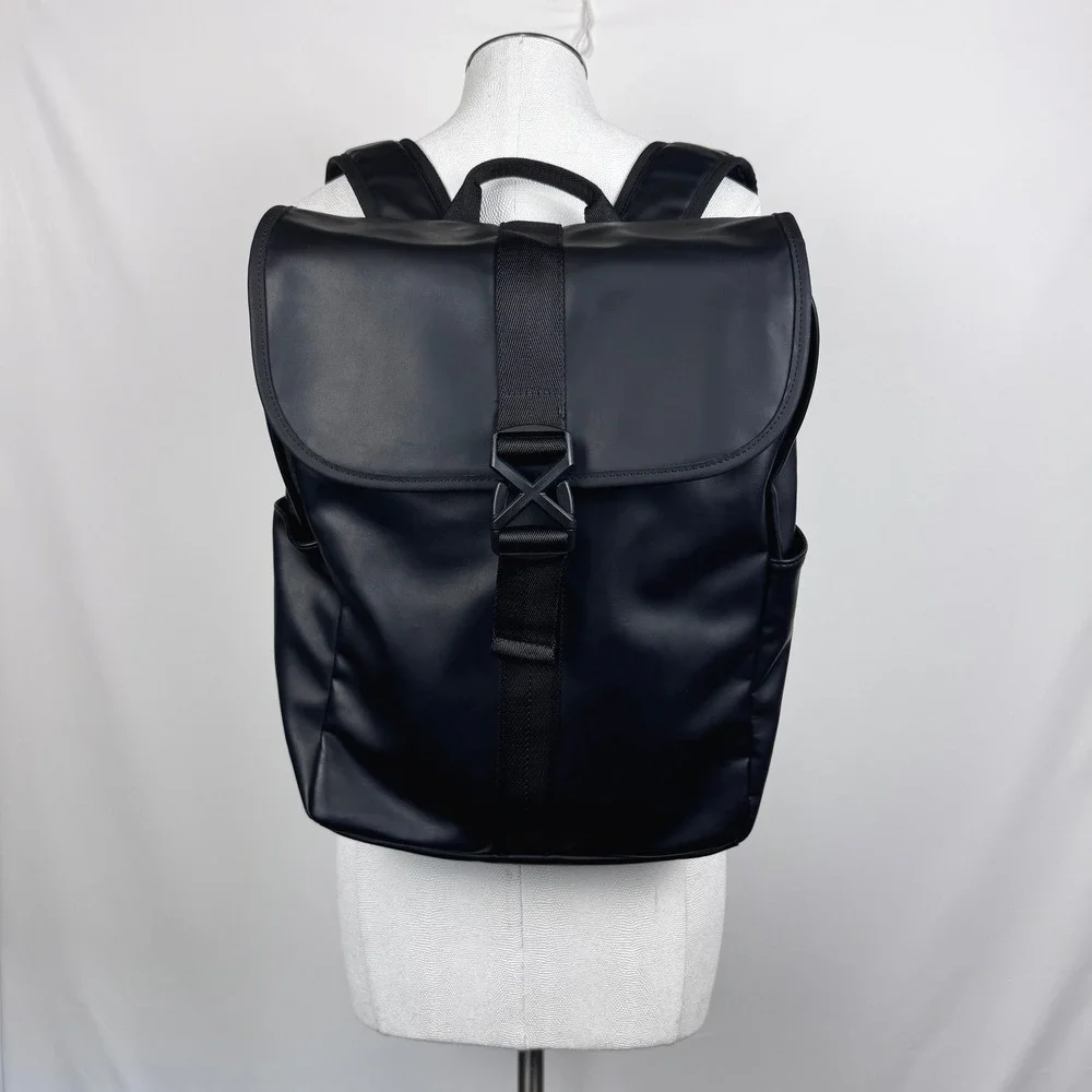 Zara Black Rubberized Minimalist Backpack Matte X-Buckle Techwear Bag